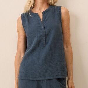PACT Women's French Navy Coastal Double Gauze Henley Tank S